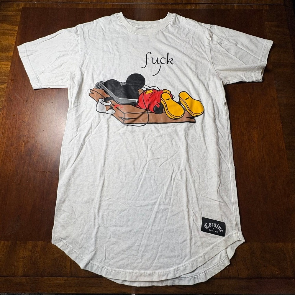 Cocaine & Caviar Mickey Mouse Trap Graphic T-Shirt White Large